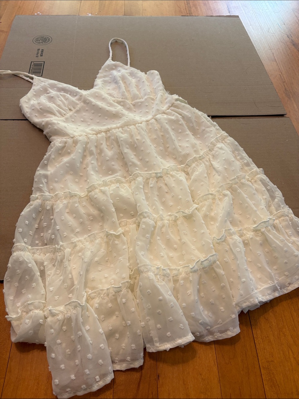 Altar'd State White Swiss-Dot Tiered Mini Dress